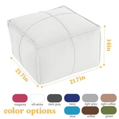 MeMoreCool Stuffed Round Pouf Ottoman Foot Rest, Floor Pouf Foot Stool with Soft Foam Chunk Filling, Small Round Ottoman Footstool Circle Footrest for Living Room - color: Piping Off-white