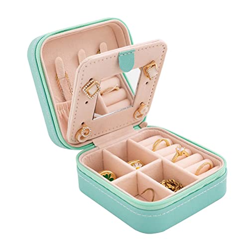 KElofoN Travel jewelry case Travel jewelry box Travel Jewelry Organizer Small Jewelry Organizer Box Gift for Girls Women with Mirror(Blue) - color: Blue