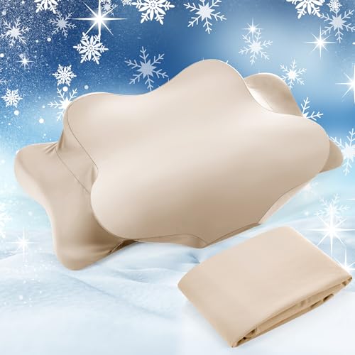 Hahafelt Cooling Cervical Neck Pillowcase Cover (Only Pillow Case) Ergonomic Pillowcase with Zipper Breathable Contour Pillow Cover for Side Back Stomach Sleepers(Champagne,Standard Size) - color: Champagne, size: Standard