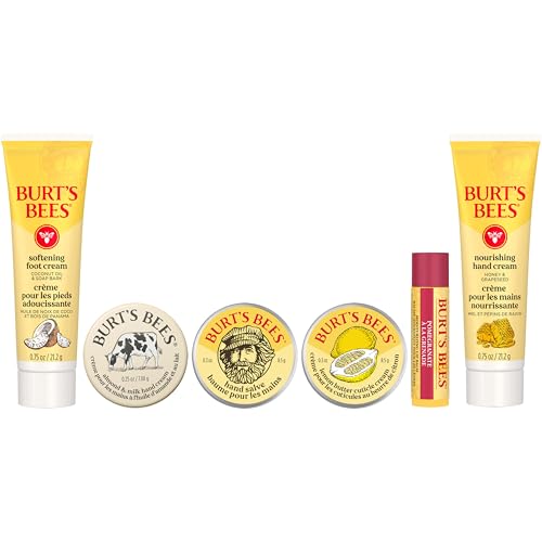 Burt's Bees Gifts Ideas, Tips and Toes Kit, 6 Travel Size Products - Pomegranate Moisturizing Lip Balm, 2 Hand Creams, Foot Cream, Cuticle Cream, and Hand Salve - size: 6 Count