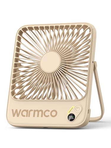 Warmco 10000mAh Portable Travel Fan 7-inch, Up to 24H Runtime, Ultra-thin Quiet Rechargeable Battery Powered Desk Fan with Digital Display for Camping, Office, Bedroom, Cruise Essentials - color: Sand