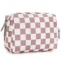 Narwey Small Checkered Makeup Bag for Purse Mini Pink Cosmetic Bag Travel Makeup Pouch Zipper Pouch Cute Make up Bags with Compartments for Women Girls (Dusty Rose Checkerboard, Small) - color: YB-Dusty Rose Checkerboard, style: Small