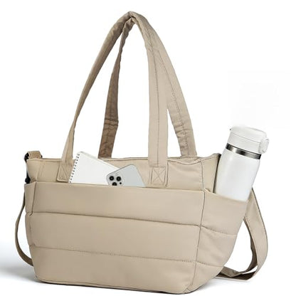 Lunch Bag Women Puffy Quilted Tote Bag Stylish Insulated Lunch Tote Bag with Large Capacity and Shoulder Strap Portable Lunch Cooler Bags for Women, Work Office, Travel, Picnic, Meal Prep - color: Camel