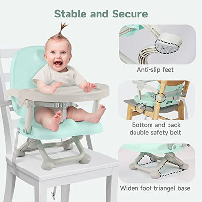 YOLEO Baby High Chair Booster Seat for Dining Table, Foldable High Chairs with Adjustable Heights, Travel Booster Seat with Removable Tray - color: Green, size: No Cushion