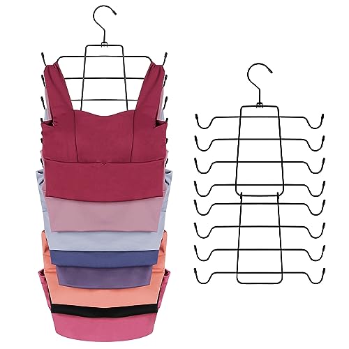 ZEDODIER 2 Pack Tank Top Hanger Space Saving, Bra Hangers for Closet Organizer, Hanging Bra Organizer Tank Tops Holder with 16 Hooks, Metal Closet Organizers and Storage Small Space Solutions, Black - color: Black, size: 2 Pack