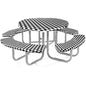 Moukeren Round Picnic Table Cover with Bench Cover Vinyl Fitted Picnic Tablecloth Round Waterproof Wipeable Table Cover with Elastic Edge for Camping Outdoor Patio, Black and White Grid,5 Piece Set