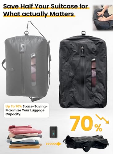 Travel Vacuum Bags with USB-C Pump, Compression Storage Bags for Clothing, Space Saving Packing Cubes Alternative for Carry-On Suitcase, Backpack & Luggage, Waterproof Reusable Travel Bags