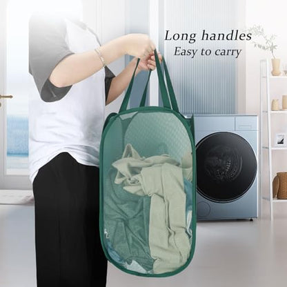 Upgraded 100L Extra Large Collapsible Laundry Baskets, 2 Pack XL Mesh Pop Up Laundry Hamper with Handles, Portable Travel Laundry Basket, Foldable Hamper. Green - color: Green, size: 2-Pack Vertical
