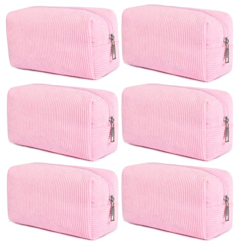 SOIDRAM 6PCS Bridesmaid Proposal Gifts Corduroy Pink makeup bag bulk for Wedding Party Favors Bachelorette party decorations Toiletry Organizer Bag Cosmetic Case Gift - color: Corduroy Hot Pink, size: 6 Pack