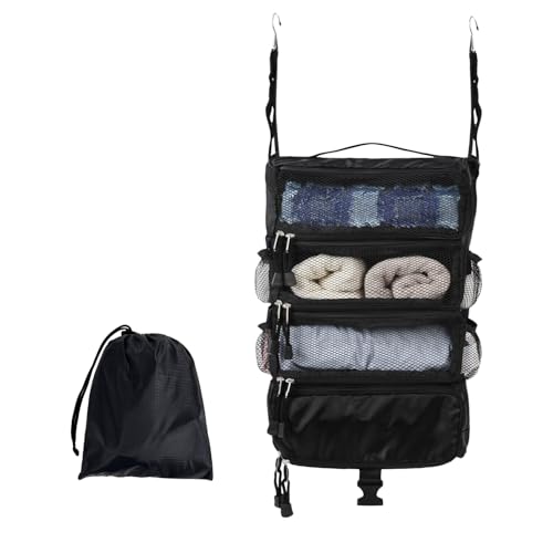 TABITORA Travel Luggage Organizer Hanging Packing Cubes Portable Hanging Shelves Carry on Closet for Suitcase with 2 Hooks,Collapsible(Black,M) - color: Black, size: Medium
