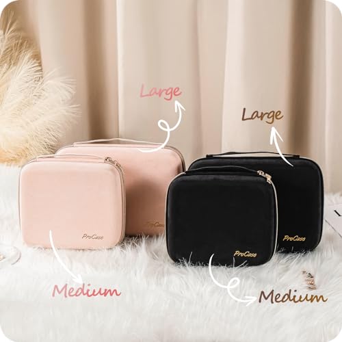 ProCase Large Travel Jewelry Organizer Case, Jewellery Home Storage Book Ring Binder with Clear Pockets for Presentation, Zippered Pouch Bag for Earrings Necklaces Bracelets -Pink - color: Pink, size: Large, Loose-leaf