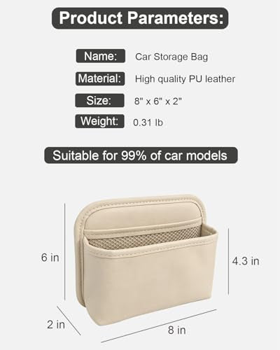 Driver's Car Storage Bag, Small Car Side Pocket Organizer for Car Seats, Doors and Consoles, PU Leather (Beige) - color: Beige