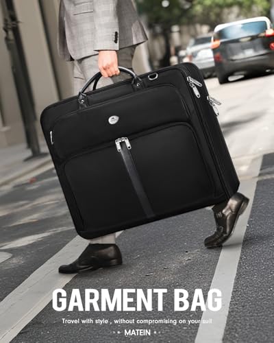 MATEIN Mens Garment Bags for travel, Large Travel Suit Bag Up to 7 Suits with Strap, Wrinkle Free Carry On Garment Bags for Hanging Clothes, Business Suitcase Luggage Bag Fit 17.3 Inch Laptop, Black - color: Black