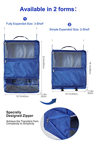 ELEZAY Hanging Packing Cubes Portable Closet 3-Shelf Travel Collapsible Compression Garment Organizer for Carry-on Luggage Suitcase Space Saver Bag XX-Large_16*12 * 24 in, Blue - color: Blue, size: XX-Large_16*12*24 IN