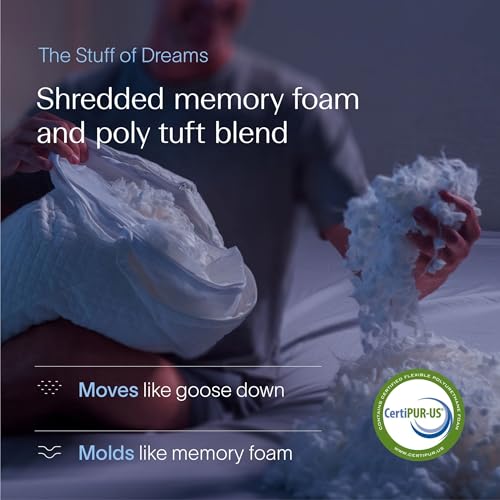 DreamyBlue Signature Pillow w/Adjustable Loft • Shredded Memory Foam Fill • Neutral Alignment for Side, Back, and Stomach Sleepers • Washable Bamboo Rayon Cover • CertiPUR-US Certified Foam (King) - size: King (Pack of 1)