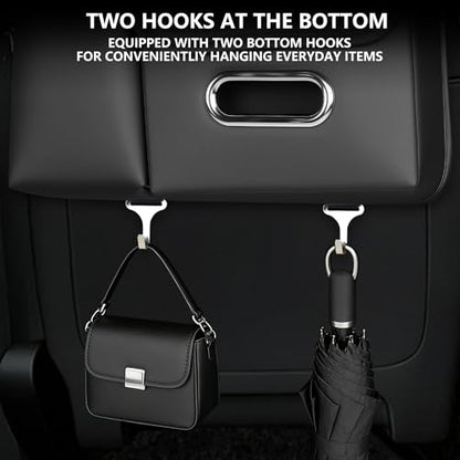 Upgrade Seat Back Organizer for Car – PU Leather Multi-Pocket Hanging Storage Bag with Bottle Holder & Travel Tidy Pouch Pocket Kids, Tissue Holder Large-Capacity Backseat Organizer , Black 1PC - size: 1 PC