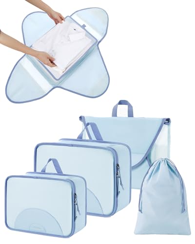 BAGSMART Garment Folder Packing Cubes for Travel, 4 Set Lightweight Travel Cubes for Wrinkle Free, Durable Suitcase Organizers Bag Set for Travel Essentials Sky Blue - color: Sky Blue