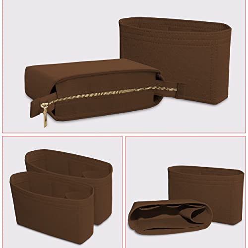 Felt Tote Bag organizer with Zipper Small Purse Organizer Insert With 2 Packs fits NeoNoe Noé Series perfectly - color: Brown