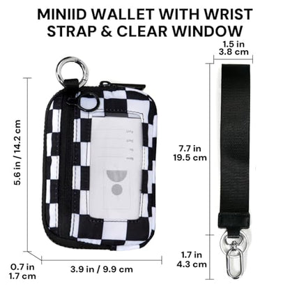 YDF Keychain Wallet for Women Mini Zip Card Holder with ID Window, Coin Purse, Detachable Wristlet, Small Organizer Wallet, Checkered - color: Checkerboard