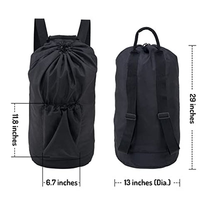 Seiritex Laundry Backpack Bag, Dirty Clothes Travel Laundry Bag with Shoulder Straps for College Dorm Room (Black) - color: Black