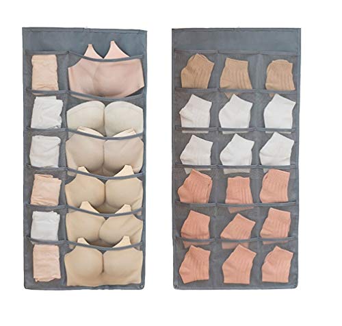 Closet Hanging Organizer with Mesh Pockets & Rotating Metal Hanger,Dual Sided Wall Shelf Wardrobe Storage Bags,Oxford Cloth Space Saver Bag for Bra Underwear Underpants Socks (gray) - color: gray
