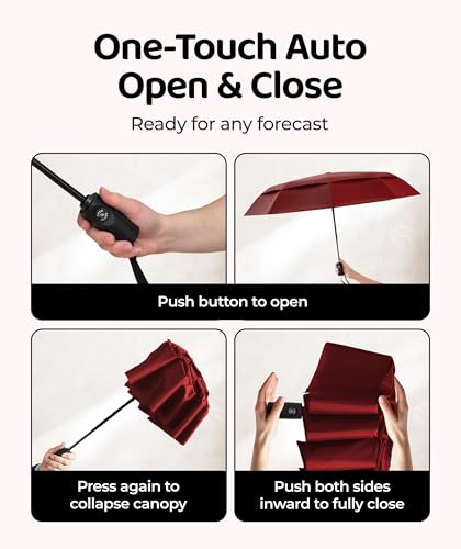 Repel Windproof Travel Umbrella - Compact & Withstands Winds up to 100MPH , Strongest Premium Auto Folding Umbrella for Rain and Sun - Durable, Light & Portable for Women & Men , Fits Backpack & Cars - color: Red - Travel Umbrella (1 Pack)