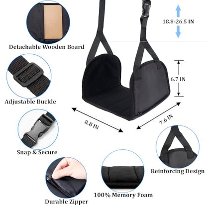 Airplane Travel Foot Hammock Made with Premium Memory Foam, No Collapse Airplane Footrest with Extended Adjustment Strap, Foot Hammock & Portable Plane Leg Rest, Provides Relaxation and Comfortable