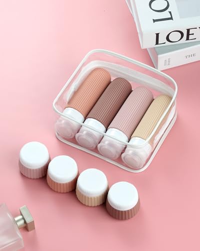 Mrsdry Travel Bottles - 8 Pack, TSA Approved 3 oz Travel Containers for Toiletries, Clear Bag, Leak Proof Silicone Squeezable Essentials Jars - color: Red Soil, size: Bottle 3oz Jars 1oz