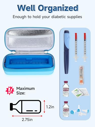 YOUSHARES Insulin Vial Cooler Travel Case - TSA Approved Diabetes Carrying Bag Keep Medicine Cool, Peptide Medication Organizer Small Bottle Protector, Refrigerated Pack with Protective Ice Brick - color: 01 Light Blue