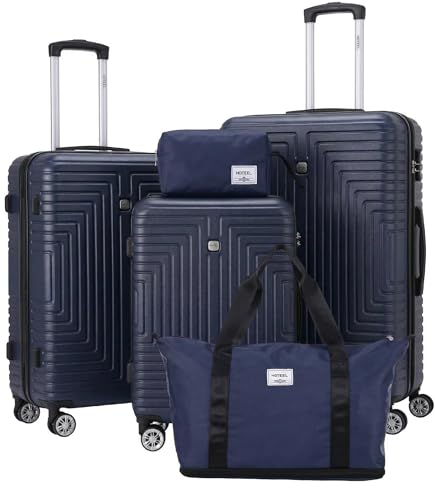 Hoteel Luggage Sets 5 Piece, 4-Year Warranty, Durable Suitcase Set with Spinner Wheels, ABS+PC Hard Shell Lightweight Luggage with TSA Lock, Large Checked Travel Suitcases, Dark Blue((20/24/28/DB/TB) - color: Dark Blue, size: 20/24/28/TB/（DB/BP）