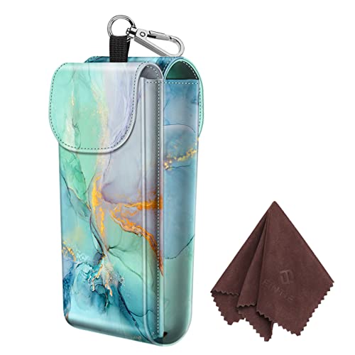 FINTIE Double Glasses Case with Carabiner Hook, Portable Vegan Leather Eyeglass Case Anti-scratch Sunglasses Pouch - color: Emerald Marble