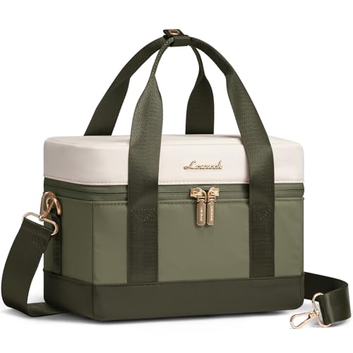 LOVEVOOK Insulated Lunch Box for Women Men, Reusable Lunch Bag with Large Capacity, Leakproof Cooler Lunch Tote for Work, Office, Outdoor Use, Light Green-beige-Dark olive Green - color: Light Green-beige-Dark olive Green, size: Medium