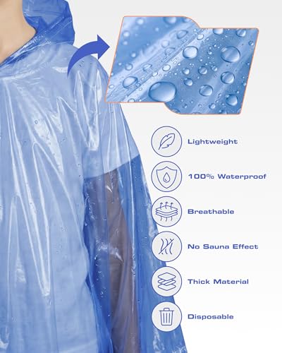 Hagon PRO Disposable Rain Ponchos for Adults (5 Pack) - color: Dark Blue (5 Pack)