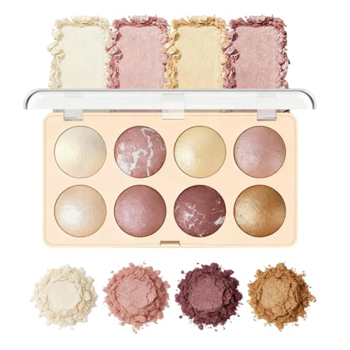 All-in-One Baked Makeup Palette,High-Pigment Eyeshadow, Blush, Bronzer & Highlighter. Buildable, Long-Lasting Formula with Rose Gold & Golden Shimmer. Travel-Friendly full face makeup palette.