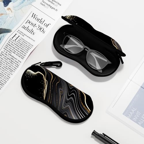 Sunglasses Soft Case, Ultra Light Portable Neoprene Zipper Glasses Case for Men Women - color: Black Gold Marble