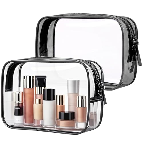 PLULON 2 Pack Travel Toiletry Bag, TSA Approved Toiletry Bag Clear Makeup Cosmetic Bag Quart Size Carry on Travel Accessories Portable Bags for Women Men - Black - color: Black