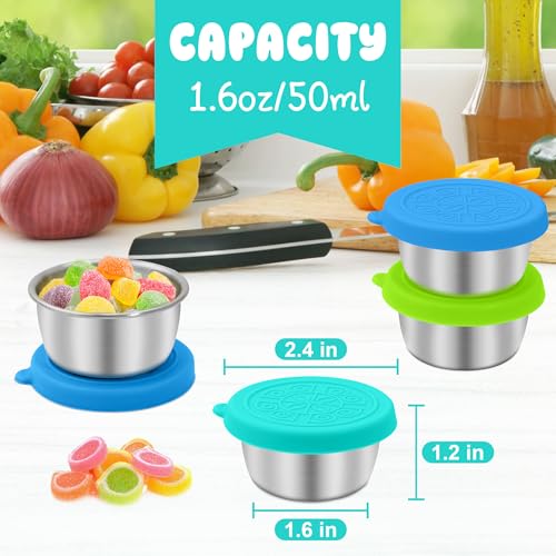LIEMAND 6x1.6 oz Salad Dressing Container to Go, Leakproof Reusable Stainless Steel Small Container with Lid,Sauce Containers for Lunch box,Picnics,Travel,Office and Meal Prep - color: Coastal Mint, size: 1.6oz