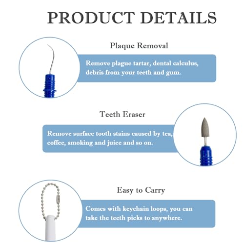 4PCS Reusable Dental Picks Kit Portable Teeth Stain Plaque Remover with Keychain with Keychain Tooth Erasers Tartar Eraser Tool Set for Travel, Pets & Oral Hygiene, White - color: White(pack of 4)