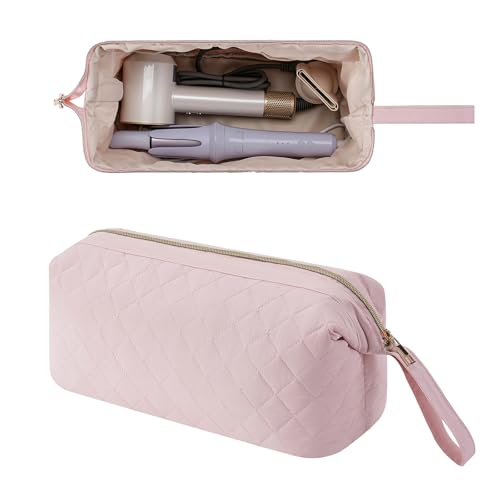 RSRSLEII Large Quilted Hair Tools Travel Bag,Waterproof Hair Styling Accessories Storage Case for Flat Irons,Straightener,Curling Iron,Hair Dryer,Dyson Airwrap Travle Bag (10 Solid Pink) - color: 10 Solid Pink