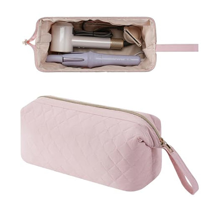RSRSLEII Large Quilted Hair Tools Travel Bag,Waterproof Hair Styling Accessories Storage Case for Flat Irons,Straightener,Curling Iron,Hair Dryer,Dyson Airwrap Travle Bag (10 Solid Pink) - color: 10 Solid Pink