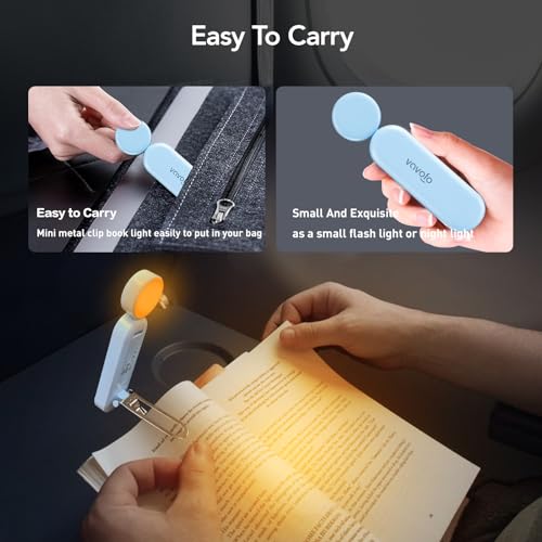 VAVOFO USB Rechargeable Book Light, Blue Lighting Blocking, Amber Light Clip On Bookmark Shaped 6 LEDs Reading Light, Eye Care for Bookworms Reading in Bed with 9 Lighting Modes (Light Blue) - color: Light Blue