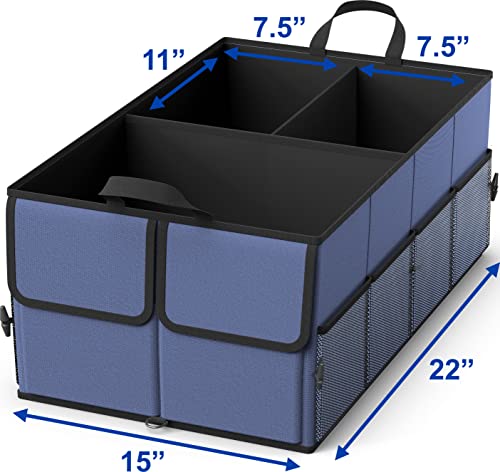EPAuto Foldable Car Trunk Organizer for SUV, 3-Compartment with Removable Divider, Blue - color: Blue, size: 3-Compartment w/o Lids
