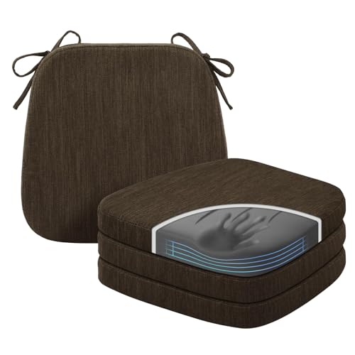 baibu Kitchen Chair Cushions Set of 4, Dual-Layer Patented Design Memory Foam Dining Chair Pads with Ties and Washable Cover, 4 Pack, 17" x 16" x 2", Dark Brown - color: Dark Brown, size: 4 Count (Pack of 1)