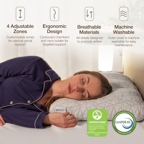 Coop Home Goods Adjustable Orthopedic Pillow Queen, Ergonomic Cervical Neck Support, Memory Foam Pillows for Side & Back Sleepers, Breathable, Washable Cover, GREENGUARD & CertiPUR-US Certified - size: Queen