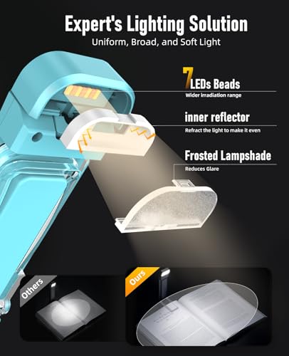 HIONXMGA Book Reading Light, Silent Touch Clip-on Book Lamp with 3 Amber Colors & 7 LEDs Precise Dimming for Eye Caring Night Reading, Kids - color: Blue