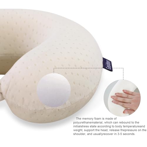 Memory Foam Neck Pillow Comfortable Travel Neck Pillow Neck and Head Support Lightweight Portable Airplane Travel Pillow for Sleeping, Traveling,Car, Train, Bus and Home Use Beige - color: Beige