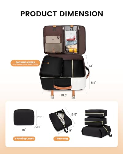 LOVEVOOK Travel Backpack for Women, TSA Carry On Backpack Flight Approved Luggage, 40L Water Resistant Personal Item Daypack Large Weekender Bag fit 17 inch Laptop with 3 Cubes, Beige-black-brown - color: Beige-black-brown, size: 40L-17.3 Inch-4Pcs