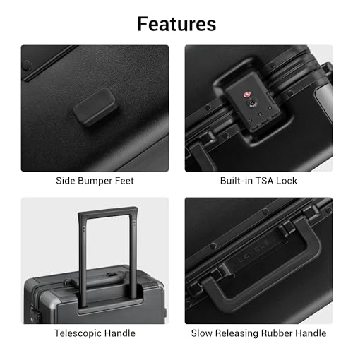 LEVEL8 Zipperless Carry On Suitcase Airline Approved with Aluminum Frame, Hard Shell Luggage with Spinner Wheels, Metal Travel Luggage, 20 Inch, Black - color: Black, size: Carry-On 20 Inch (With 6PC Organizers)