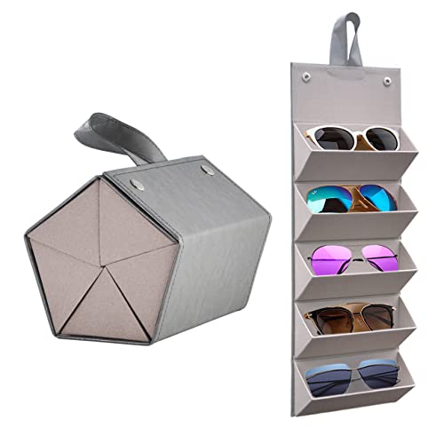 Kenpal Sunglasses Storage Organizer Holder Foldable Travel Case with 5 Slot Compartments for Multiple Glasses - color: Grey