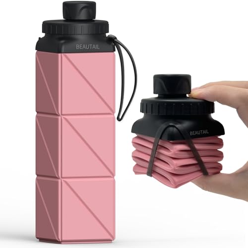 BEAUTAIL Collapsible Water Bottles 20.6oz, Silicone Foldable Portable Travel Water Bottle, Lightweight Reusable Leakproof for Traveling Camping Hiking Cycling Yoga Sports Outdoor - color: Type3 Pink